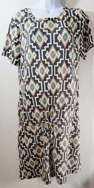 Crazy Train Beige Green Black Aztec Print Romper XL Lightweight Soft Stretch